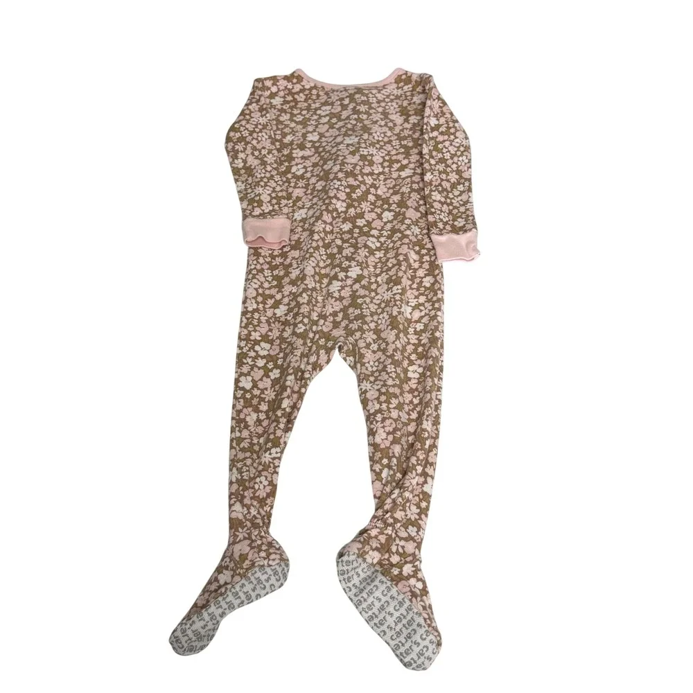 Carters 12M Pink Floral Heart Footed Pajamas Zip Up Sleep Play Cotton